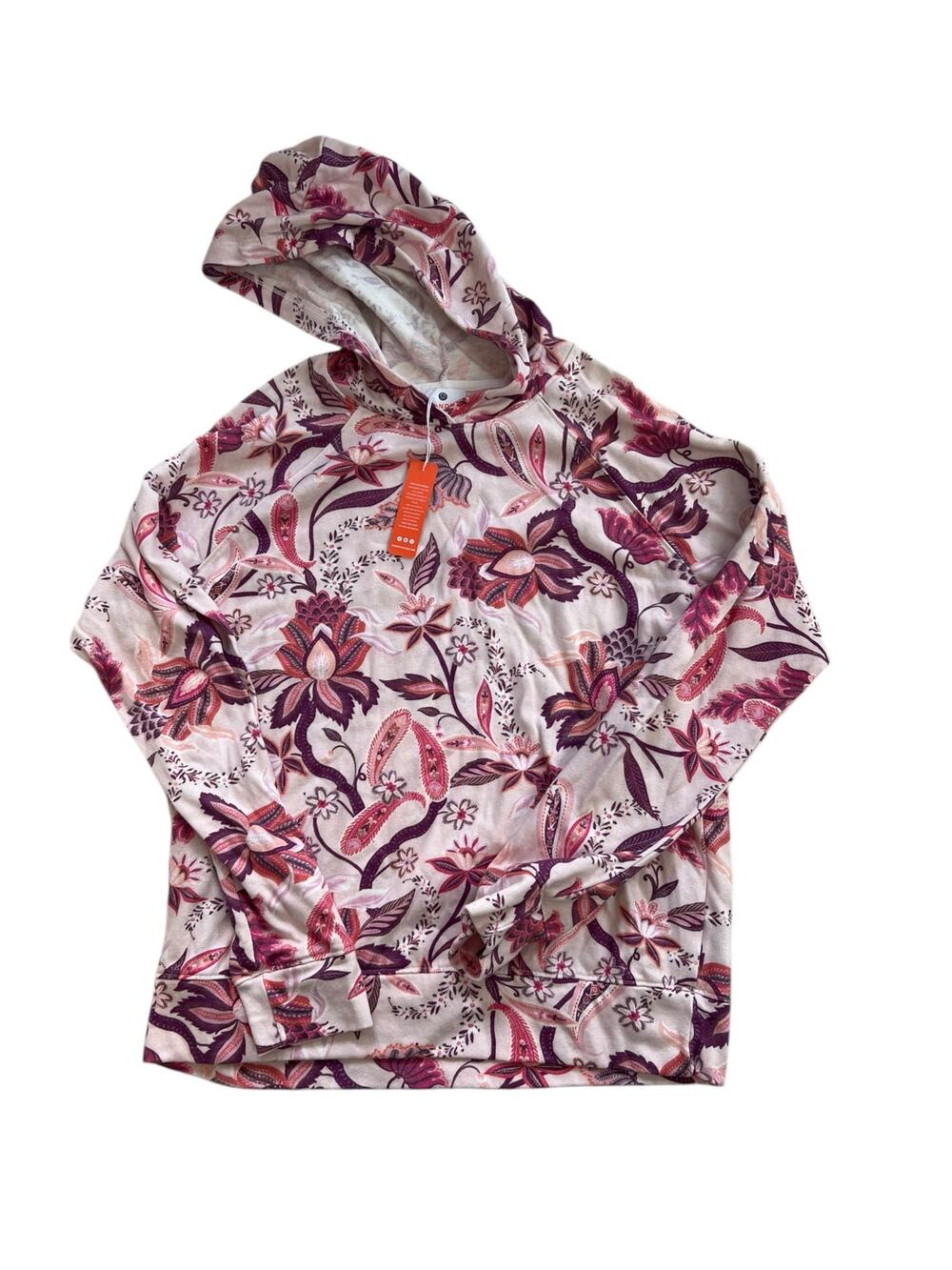 Sundry Pink Purple Floral Paisley Soft Hoodie Pullover Size 0 XS NWT